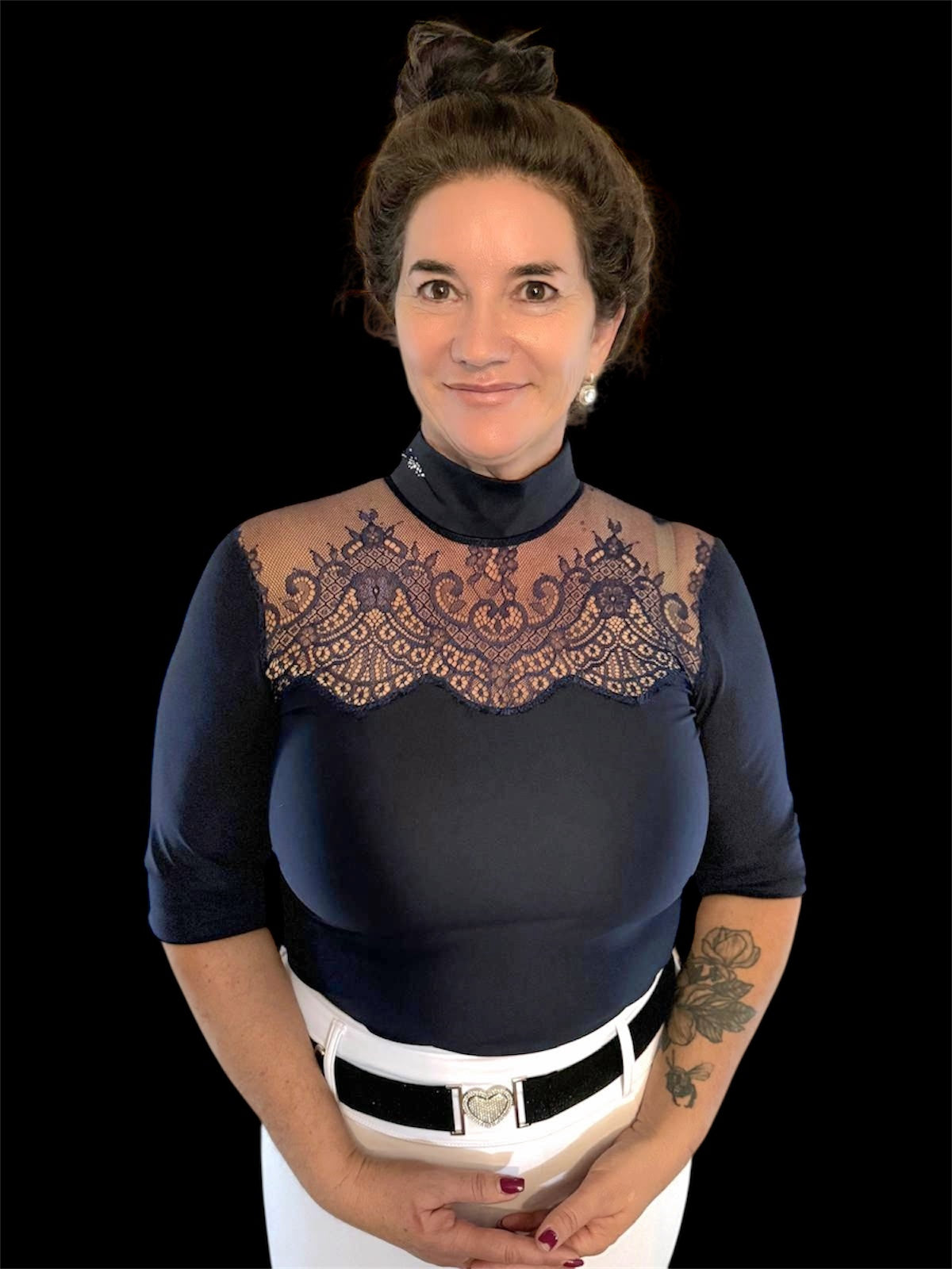 AUSTRALIAN MADE Shirt Sleeve Chantilly Lace Sleeve | The LINNY available in NAVY or BLACK